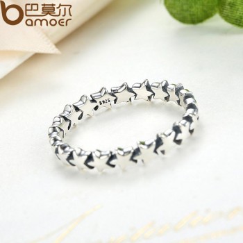 BAMOER Star Trail Stackable Finger Ring For Women Wedding 100% 925 Sterling Silver Jewelry 2018 HOT SELL PA7151