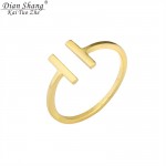 2017 Modern Double T Ring Adjustable Women Mens Jewelry Gold Color Anel Delicate Parallel Bar Ring Anillos Mujer Bague Femme