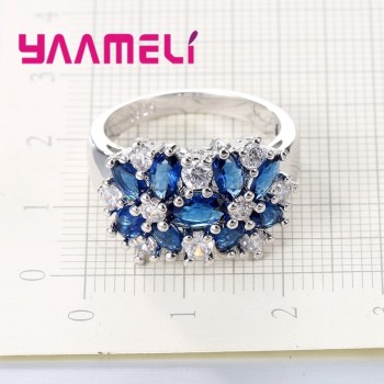 YAAMELI Luxury Women Wedding/Engagement Jewlery Rings 925 Sterling Silver Flower Crystal Pave Setting Ring Anillo For Sale