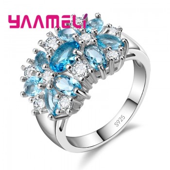 YAAMELI Luxury Women Wedding/Engagement Jewlery Rings 925 Sterling Silver Flower Crystal Pave Setting Ring Anillo For Sale