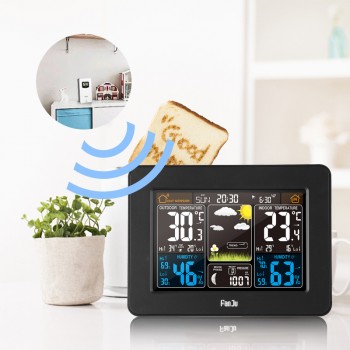 FanJu FJ3365 Weather Station Wireless Indoor Outdoor Sensor Thermometer Hygrometer Digital Alarm Clock Barometer Forecast Color