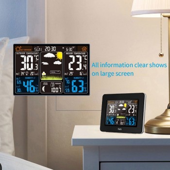 FanJu FJ3365 Weather Station Wireless Indoor Outdoor Sensor Thermometer Hygrometer Digital Alarm Clock Barometer Forecast Color
