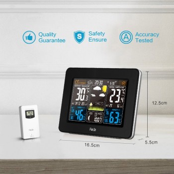 FanJu FJ3365 Weather Station Wireless Indoor Outdoor Sensor Thermometer Hygrometer Digital Alarm Clock Barometer Forecast Color