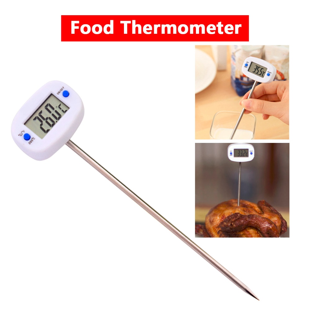 LCD Display Digital Probe Cooking Thermometer Food Temperature Sensor For BBQ Kitchen C/F Switch Silver