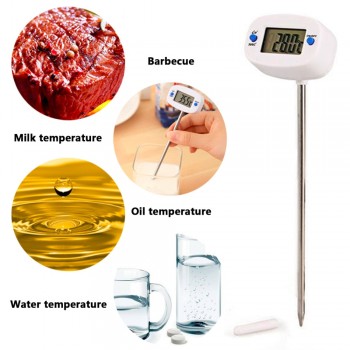 LCD Display Digital Probe Cooking Thermometer Food Temperature Sensor For BBQ Kitchen C/F Switch Silver