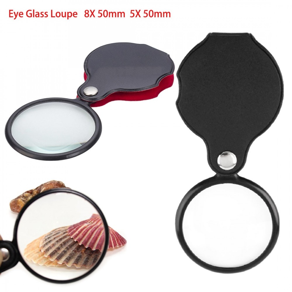 Mini Pocket 8X 50mm 5X 50mm Folding Jewelry Magnifier Magnifying Eye Glass Loupe Lens