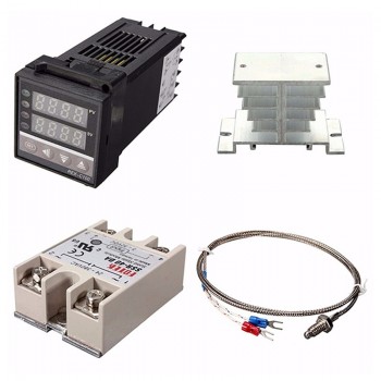 JFBL Hot Digital 220V PID REX-C100 Temperature Controller + max.40A SSR + K Thermocouple, PID Controller Set + Heat Sink