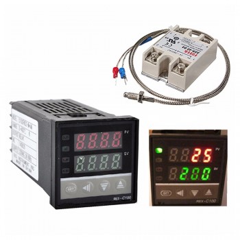 JFBL Hot Digital 220V PID REX-C100 Temperature Controller + max.40A SSR + K Thermocouple, PID Controller Set + Heat Sink