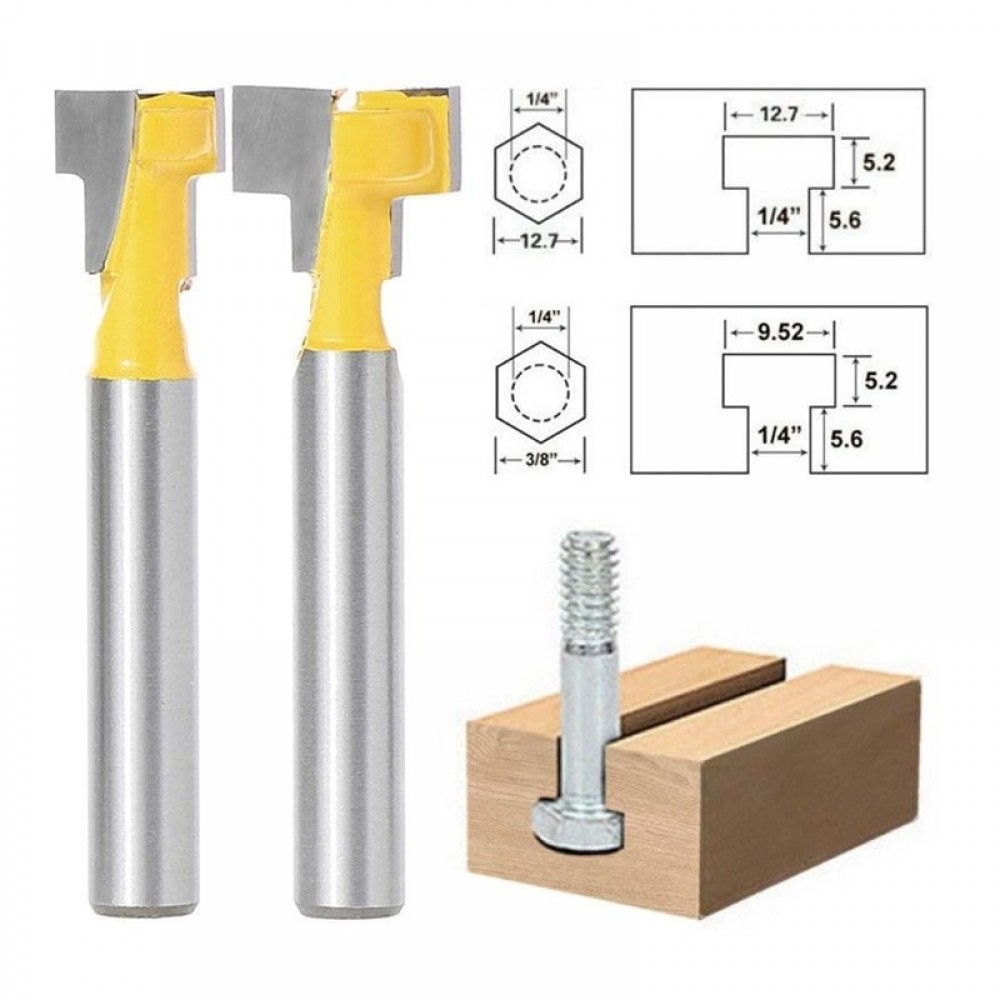 2 Pcs/lot 1/4 Shank T-Slot Cutter Router Bit for 1/4 Hex Bolt