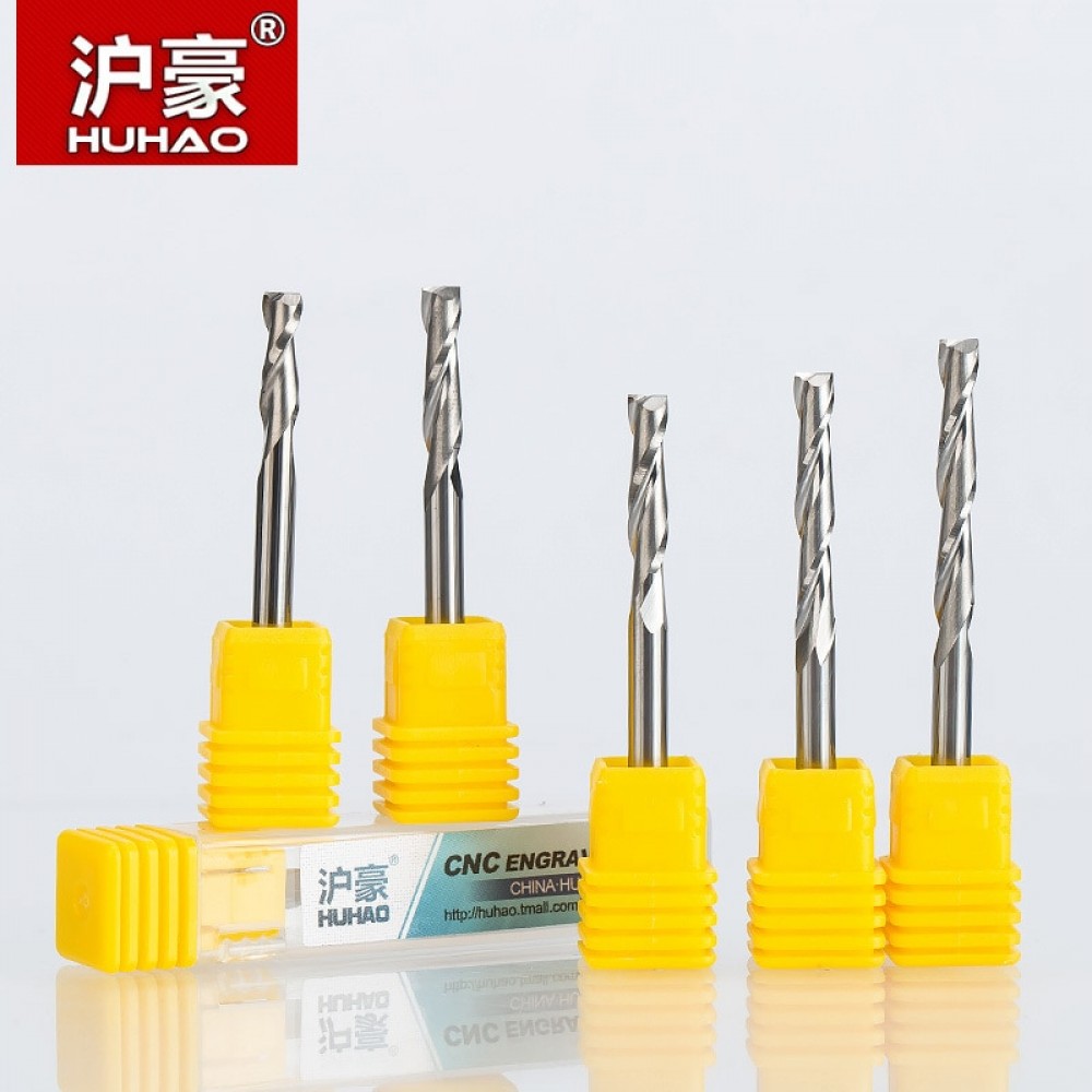 HUHAO 1pc Shank 4mm Milling Cutter  2 Flutes Spiral With Blade CNC End Mill Router Bit For MDF Wood Tungsten Carbide Router Tool