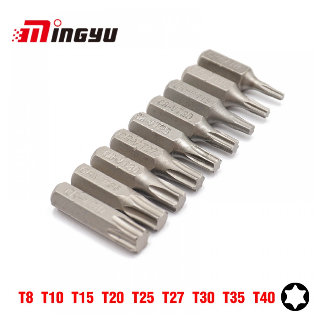 9PCS 25MM 1/4 Torx T8-T40 Screwdriver Bit Set Repair Tools Screwdrivers Kit Hex Shank Drill Bit For Power Household Hand Tools