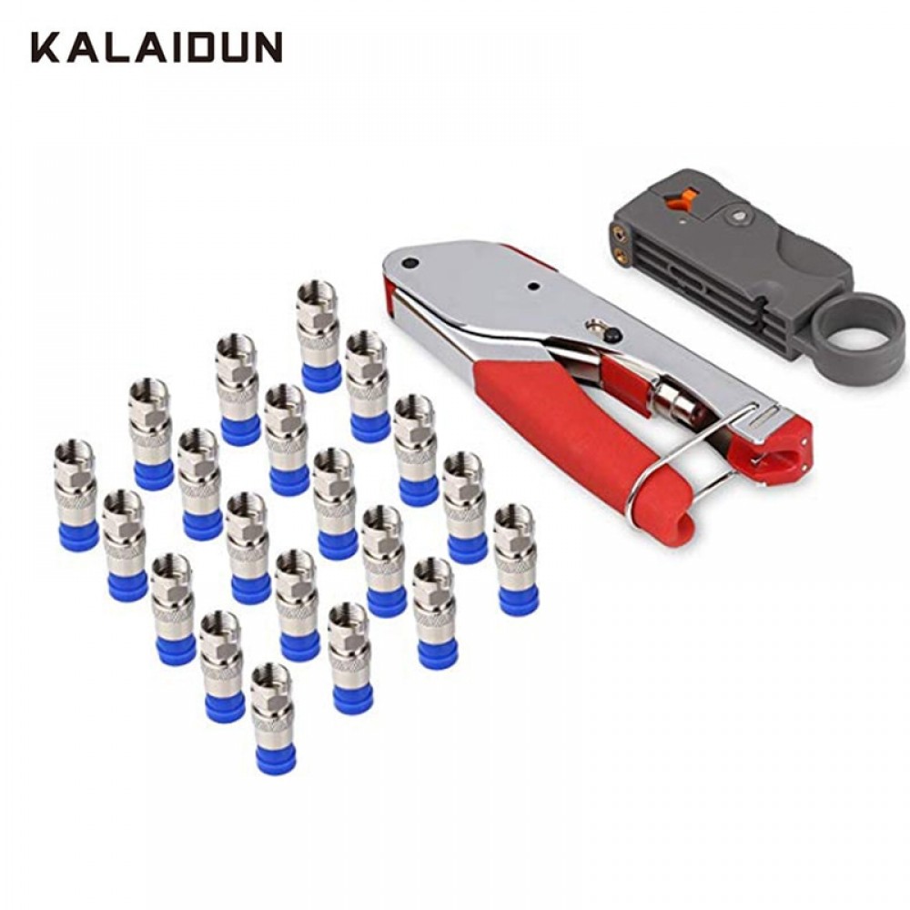 KALAIDUN Pliers 22pcs Wire Stripper Kit Coax Cable Crimper Coaxial Compression Tool Wire Stripper with F RG6 RG59 Connectors