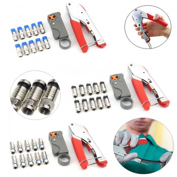 KALAIDUN Pliers 22pcs Wire Stripper Kit Coax Cable Crimper Coaxial Compression Tool Wire Stripper with F RG6 RG59 Connectors
