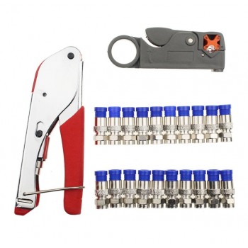 KALAIDUN Pliers 22pcs Wire Stripper Kit Coax Cable Crimper Coaxial Compression Tool Wire Stripper with F RG6 RG59 Connectors