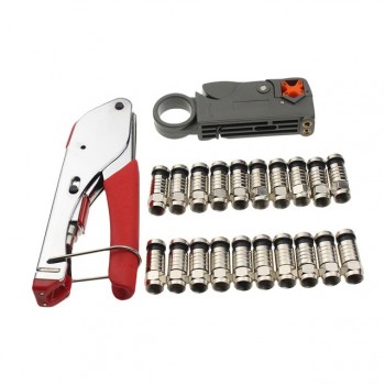 KALAIDUN Pliers 22pcs Wire Stripper Kit Coax Cable Crimper Coaxial Compression Tool Wire Stripper with F RG6 RG59 Connectors