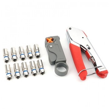 KALAIDUN Pliers 22pcs Wire Stripper Kit Coax Cable Crimper Coaxial Compression Tool Wire Stripper with F RG6 RG59 Connectors