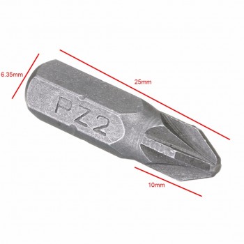 10pcs 1/4 6.35mm PZ2 Hex Pozi Screwdriver Bits 25mm Sliver Hex Magnetic Power Tools Kit Set