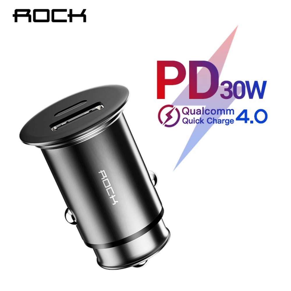 ROCK PD3.0 QC 4.0 Dual USB Car Charger Quick Charge Metal Mini SCP VOOC 4 in 1 Car-Charger 2 Port 30W for iPhone Samsung Xiaomi