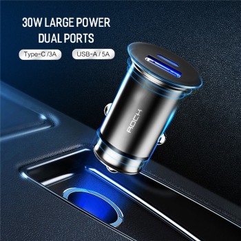 ROCK PD3.0 QC 4.0 Dual USB Car Charger Quick Charge Metal Mini SCP VOOC 4 in 1 Car-Charger 2 Port 30W for iPhone Samsung Xiaomi