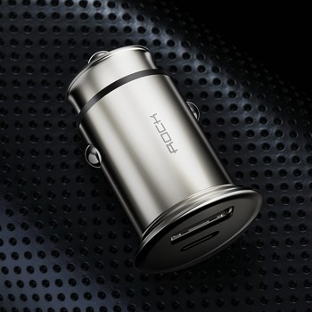 ROCK PD3.0 QC 4.0 Dual USB Car Charger Quick Charge Metal Mini SCP VOOC 4 in 1 Car-Charger 2 Port 30W for iPhone Samsung Xiaomi