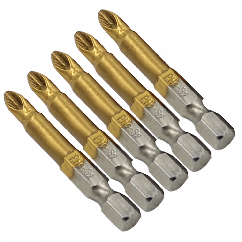 5pcs/set Anti Slip Electric Screwdriver Bits 1/4 Hex Shank Titanium Coated Screwdriver Bits PH2 50mm