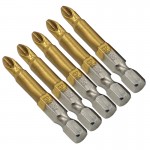 5pcs/set Anti Slip Electric Screwdriver Bits 1/4 Hex Shank Titanium Coated Screwdriver Bits PH2 50mm