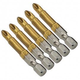 5pcs/set Anti Slip Electric Screwdriver Bits 1/4 Hex Shank Titanium Coated Screwdriver Bits PH2 50mm