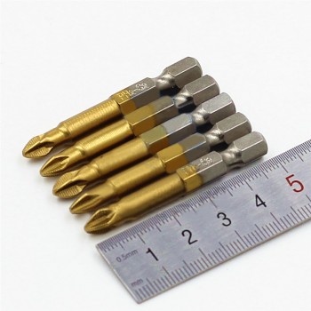 5pcs/set Anti Slip Electric Screwdriver Bits 1/4 Hex Shank Titanium Coated Screwdriver Bits PH2 50mm