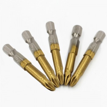 5pcs/set Anti Slip Electric Screwdriver Bits 1/4 Hex Shank Titanium Coated Screwdriver Bits PH2 50mm