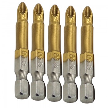 5pcs/set Anti Slip Electric Screwdriver Bits 1/4 Hex Shank Titanium Coated Screwdriver Bits PH2 50mm