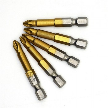 5pcs/set Anti Slip Electric Screwdriver Bits 1/4 Hex Shank Titanium Coated Screwdriver Bits PH2 50mm