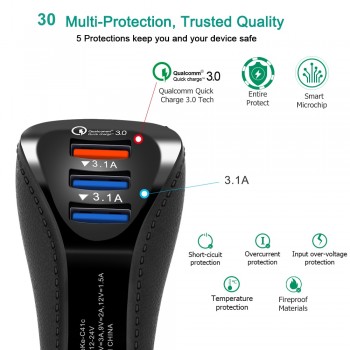 Proelio 3 Ports Quick Charge 3.0 Car Charger 3.1A USB Charger for iPhone Samsung LG Mobile Phone Tablets car-styling Car-Charger