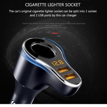 POWSTRO 3.1A Dual USB Car Charger Smart Fast Charge 12-24V Phone Charger Adapter Volmeter Display with Cigarette Lighter Socket