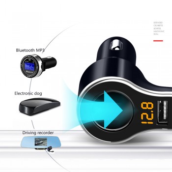 POWSTRO 3.1A Dual USB Car Charger Smart Fast Charge 12-24V Phone Charger Adapter Volmeter Display with Cigarette Lighter Socket