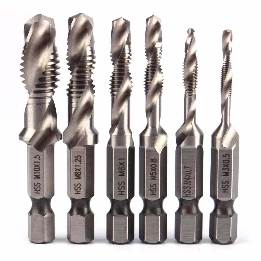 1pcs Metric Screw Taps Dril Bits 1/4 Hex Shank M3 M4 M5 M6 M8 M10 Thread Tap Spiral Screw Dril Bit Woodworking Tools