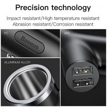 Baseus 3 in 1 Car Charger for iPhone Mobile Phone Charger Dual USB + Cigarette Lighter for 3 Devices 3.4A Fast Car Phone Charger