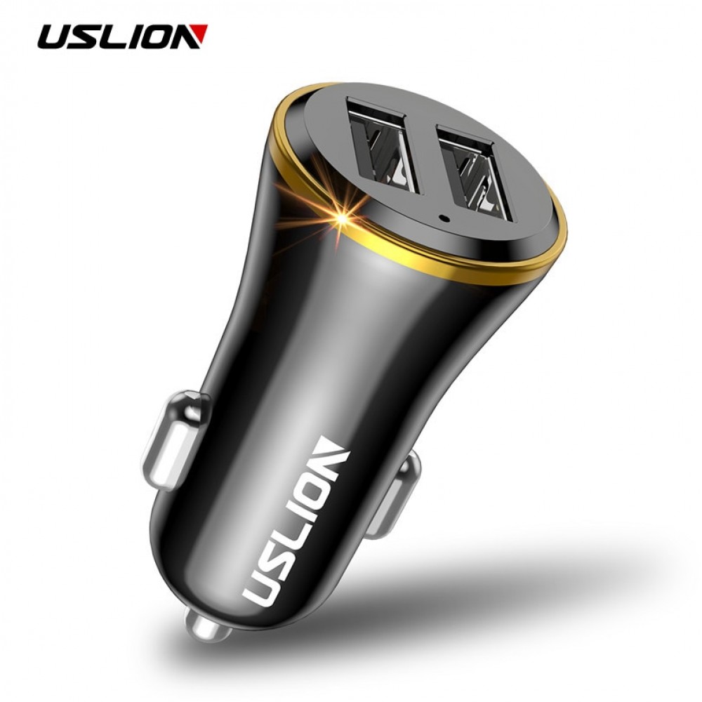 USLION Mini Dual USB Car Charger for Phone 2 Port USB Fast Car-Charger for iPhone 7 XR XS MAX Car Phone Charger Adapter in Car