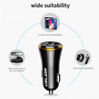 USLION Mini Dual USB Car Charger for Phone 2 Port USB Fast Car-Charger for iPhone 7 XR XS MAX Car Phone Charger Adapter in Car