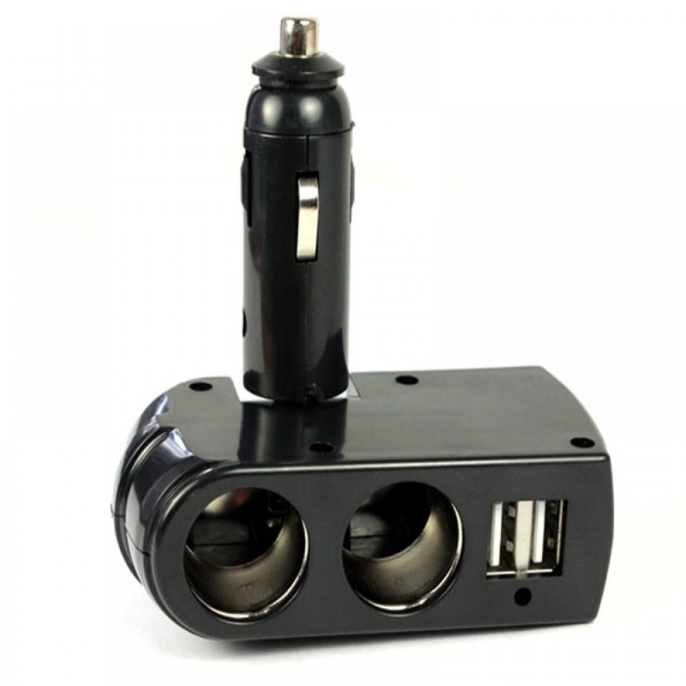 New 5V 1A Car Charger 2 USB Charger Supply + Double Sockets Car Cigarette Lighter Extender Splitter for GPS Ipod for iphone