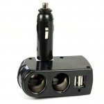 New 5V 1A Car Charger 2 USB Charger Supply + Double Sockets Car Cigarette Lighter Extender Splitter for GPS Ipod for iphone