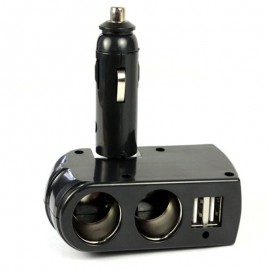 New 5V 1A Car Charger 2 USB Charger Supply + Double Sockets Car Cigarette Lighter Extender Splitter for GPS Ipod for iphone