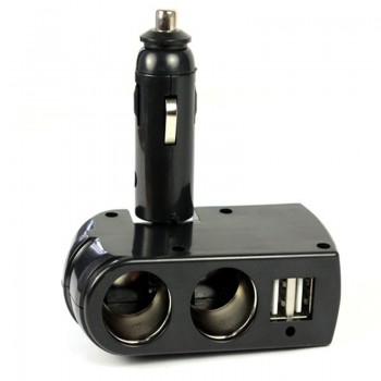 New 5V 1A Car Charger 2 USB Charger Supply + Double Sockets Car Cigarette Lighter Extender Splitter for GPS Ipod for iphone