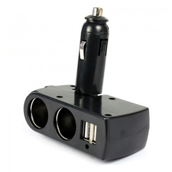 New 5V 1A Car Charger 2 USB Charger Supply + Double Sockets Car Cigarette Lighter Extender Splitter for GPS Ipod for iphone