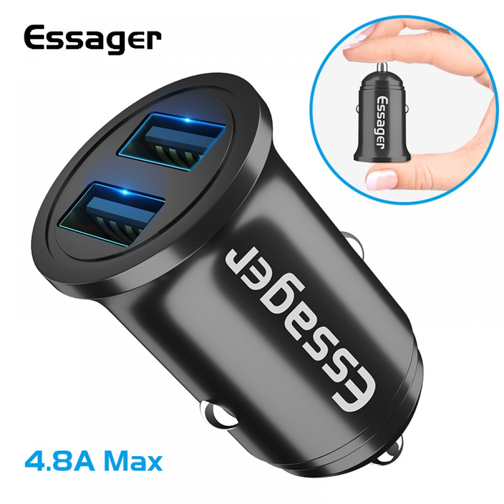 Essager Car USB Charger Led For iPhone Xiaomi Samsung Huawei Lighter Fast Car Charger For Mobile Phone Dual USB Car Charger 4.8A
