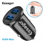 Essager Car USB Charger Led For iPhone Xiaomi Samsung Huawei Lighter Fast Car Charger For Mobile Phone Dual USB Car Charger 4.8A