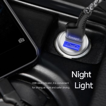 Essager Car USB Charger Led For iPhone Xiaomi Samsung Huawei Lighter Fast Car Charger For Mobile Phone Dual USB Car Charger 4.8A