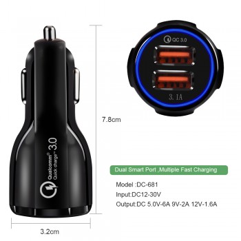 Crouch Quick Charge 3.0 Charger QC 3.0 5V 9V 12V Dual USB Car Charge Fast Charger Mobile Phone Travel Adapter Car-charge