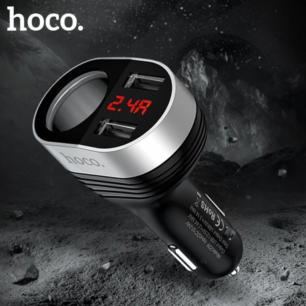Hoco 5V3.1A 96W Dual USB Car Charger With one Car Lighter Slot digital Display Charging Voltage Current For iphone X XS Samsung