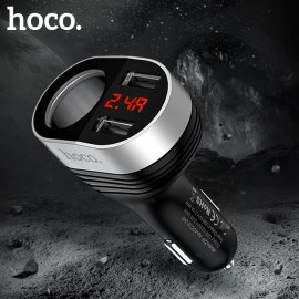 Hoco 5V3.1A 96W Dual USB Car Charger With one Car Lighter Slot digital Display Charging Voltage Current For iphone X XS Samsung