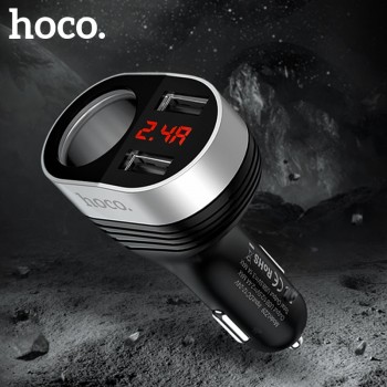 Hoco 5V3.1A 96W Dual USB Car Charger With one Car Lighter Slot digital Display Charging Voltage Current For iphone X XS Samsung